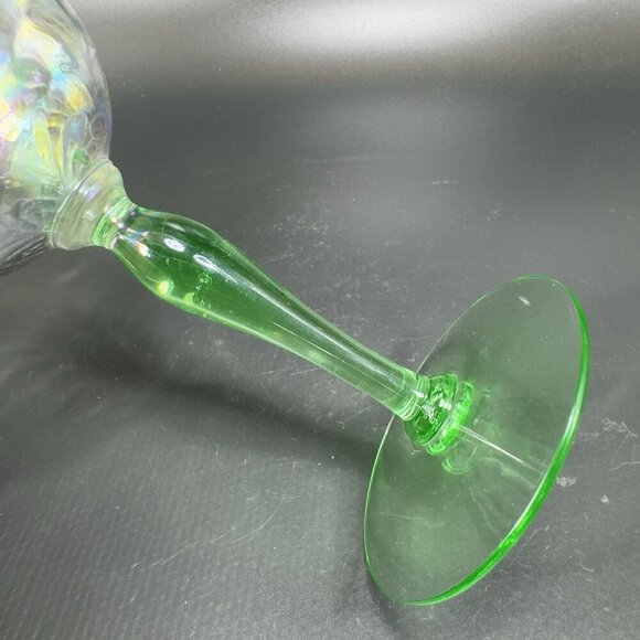 Uranium Stems Champagne Glasses Cups Herringbone Optic Iridescent Finish Set 2 - Picture 16 of 16